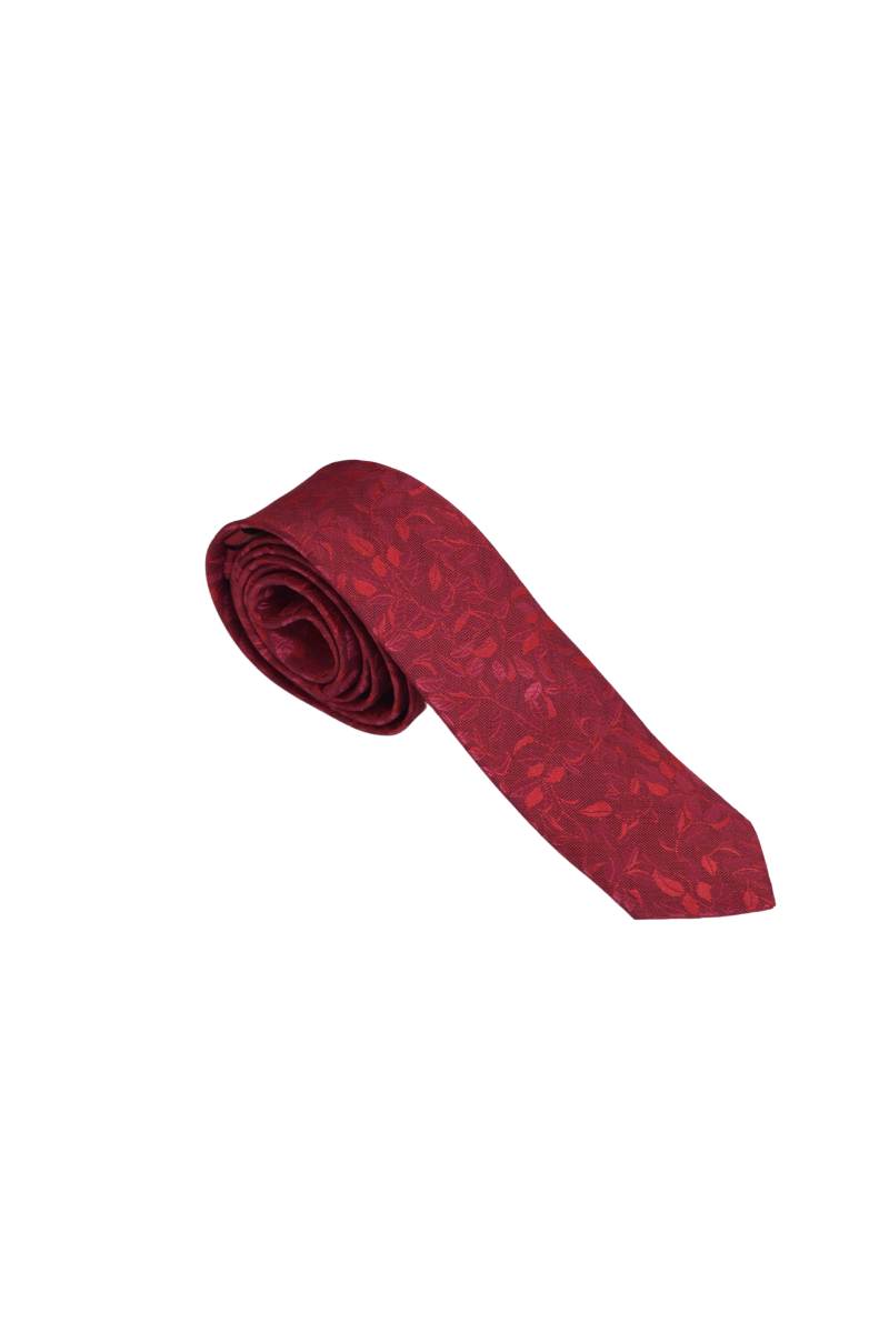 Gravata Social Slim Bordô Estampa Folhas