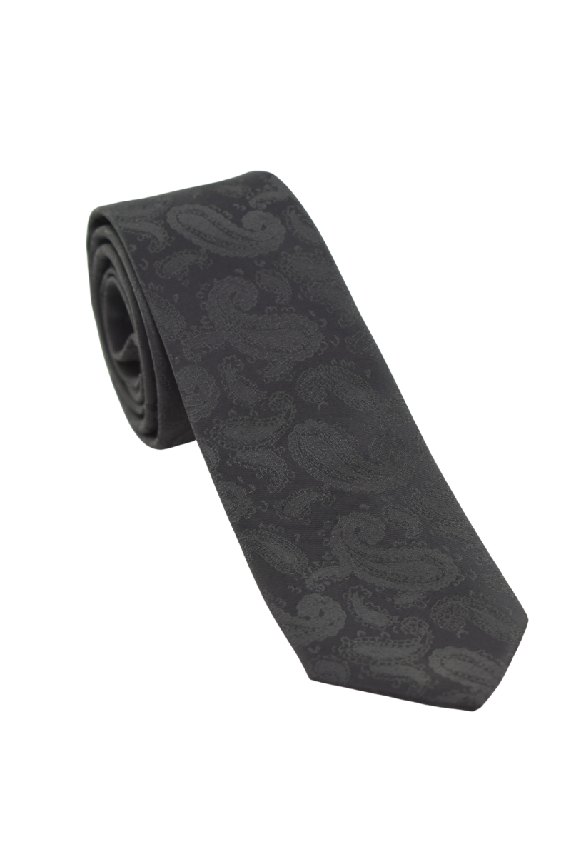 Gravata Social Slim Preta Estampada